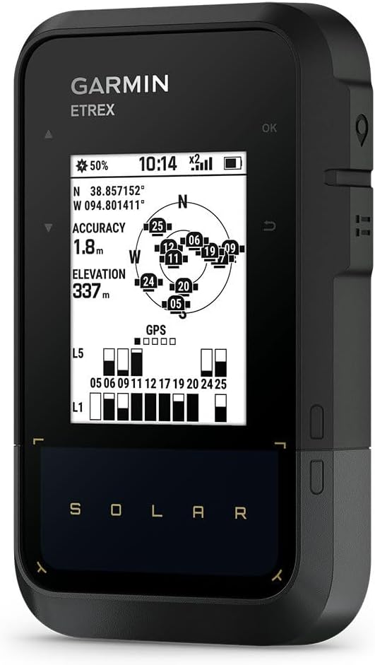 Garmin eTrex Solar handheld GPS with solar-assisted battery for long hikes