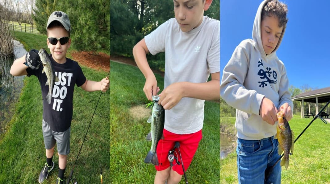 Fishing gear including rods, reels, braided line, and tackle boxes