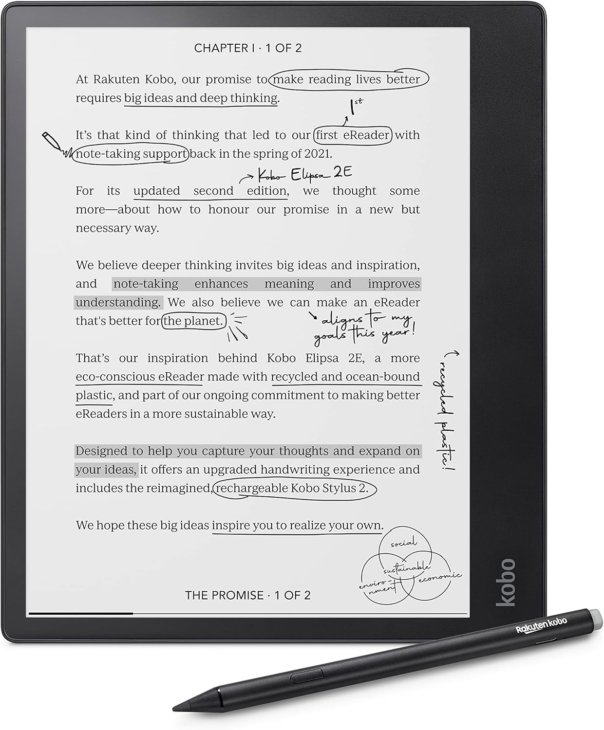 Kobo Elipsa 2E E-Ink notebook tablet with stylus