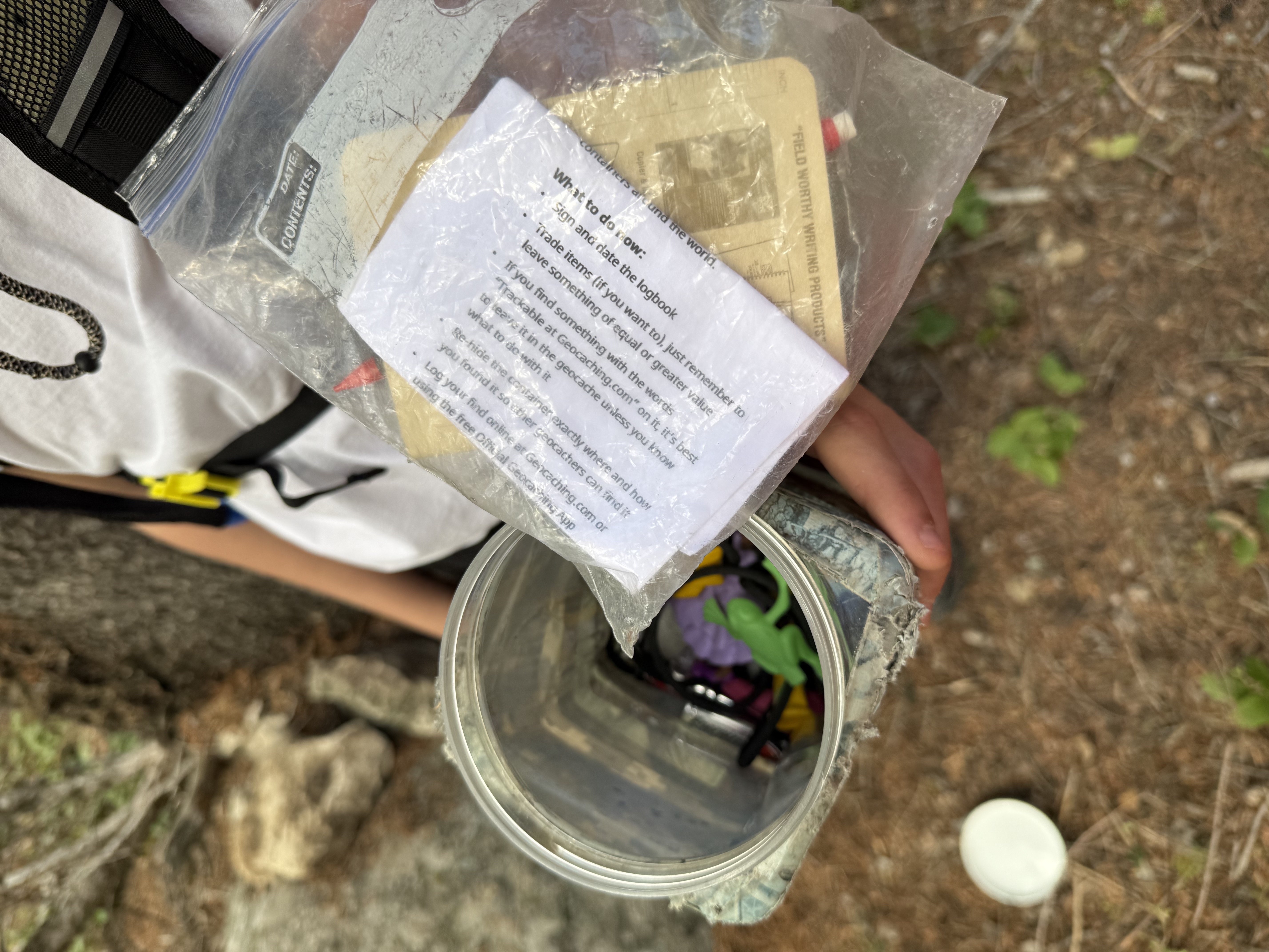 A geocache we found that we briefly mistook for the Beyond the Map's Edge treasure